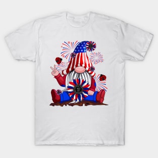 4th Of July American Flag Patriotic Gnome With Sunflower Shirt T-Shirt